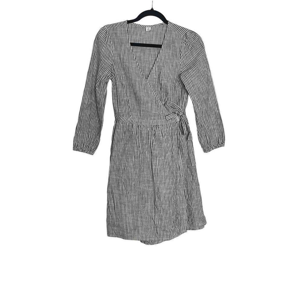 Old Navy|Wrap Style Deep V-neck Dress Blue White Vertical Striped Size XS‎